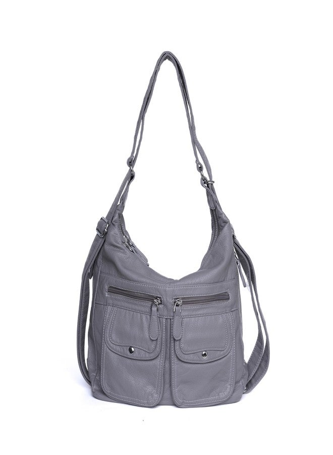 SANTORINI DualMode Handbag Women’s 2-in-1 Convertible Shoulder bag & Backpack | Multi-Pocket Bag with Adjustable Strap, 2 Main Compartments, Front Magnetic Pockets & Side Zipper Pockets (Grey) - Image 1